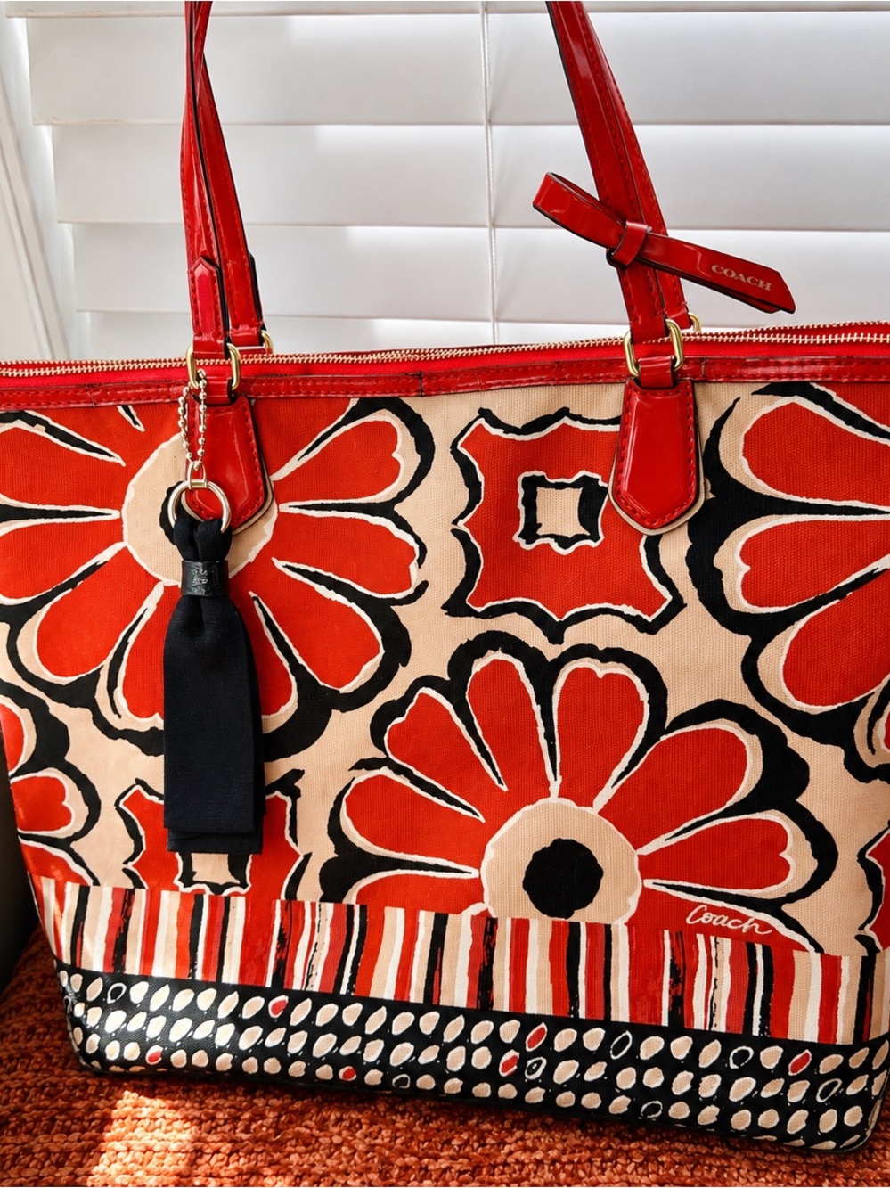 Coach Red Floral Tote Bag